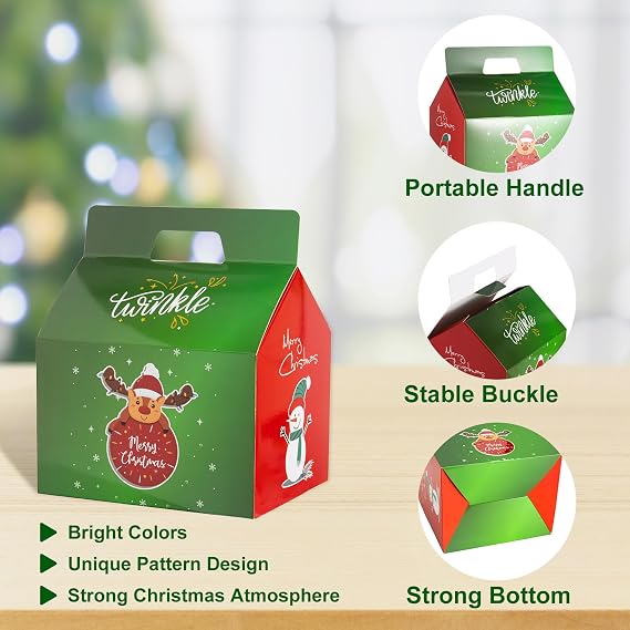 CHARMGIFTBOX 24 Pack Large Cookie Boxes Gift Boxes for Christmas, 6x6x5inches 3D Party Favor Boxes, Xmas Small Candy House Style Goodies Treat Bags