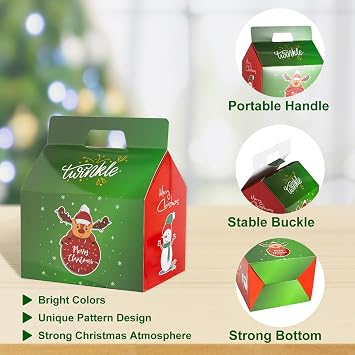 CHARMGIFTBOX 24 Pack Large Cookie Boxes Gift Boxes for Christmas, 6x6x5inches 3D Party Favor Boxes, Xmas Small Candy House Style Goodies Treat Bags
