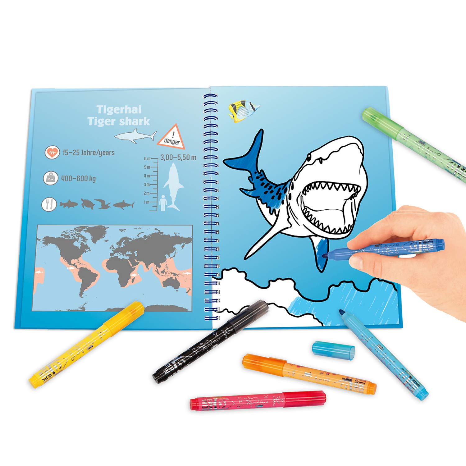 Depesche Livre de coloriage avec 7 feutres Dino World Underwater, Environ 27 x 20,6 x 2,5 cm