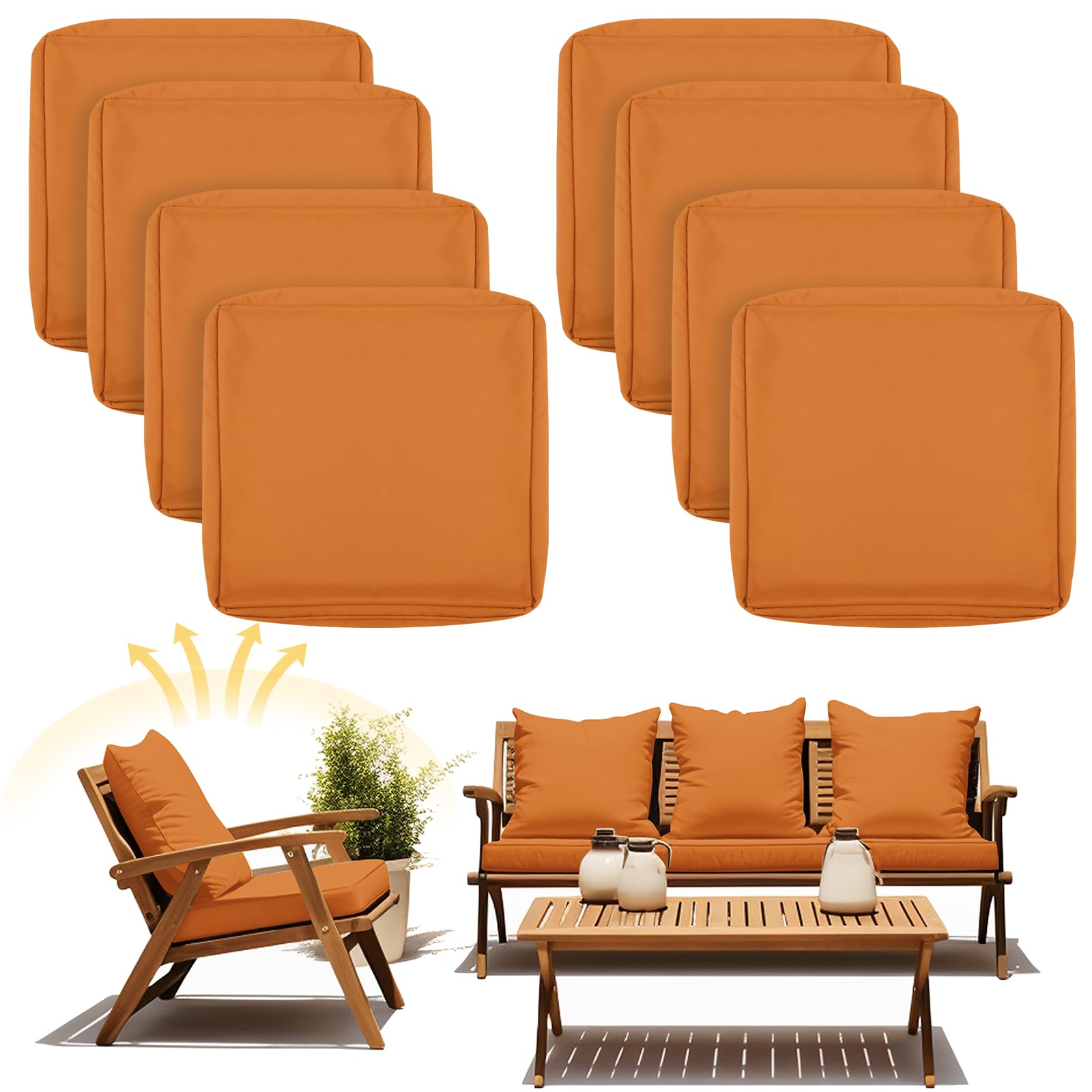 Photo 1 of **FACTORY SEALED** Mindsoft 8 Pcs 24"x24" Patio Cushion Covers Outdoor Cushion Covers Replacement High UV Resistant Anti Slip Waterproof Patio Chair Seat Slipcovers for Outdoor Furniture(Orange)