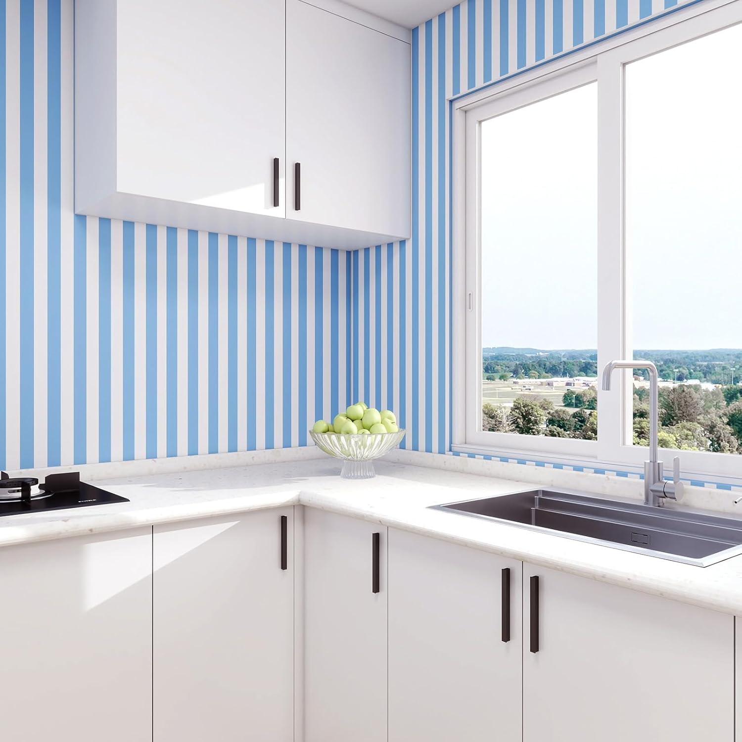 Blue and White Striped Wallpaper 17.3"x400" Removable Striped Peel and Stick Wallpaper Waterproof Contact Paper Modern Self-Adhesive Vinyl Decorative Wall Paper for Bedroom Bathroom Living Room
