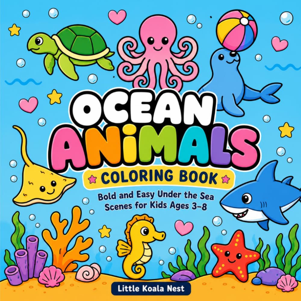 Ocean Animals Coloring Book: Bold and Easy Under the Sea Scenes for Kids Ages 3–8