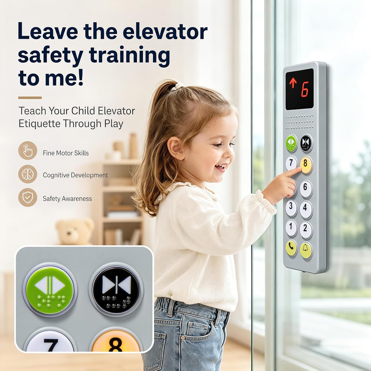 Elevator Activity Panel |Sensory Busy Board Toys for Toddlers 18M+, Montessori Toys &Travel Educational Toy for 2 3 4 5+Year Old Boy & Girl Gifts