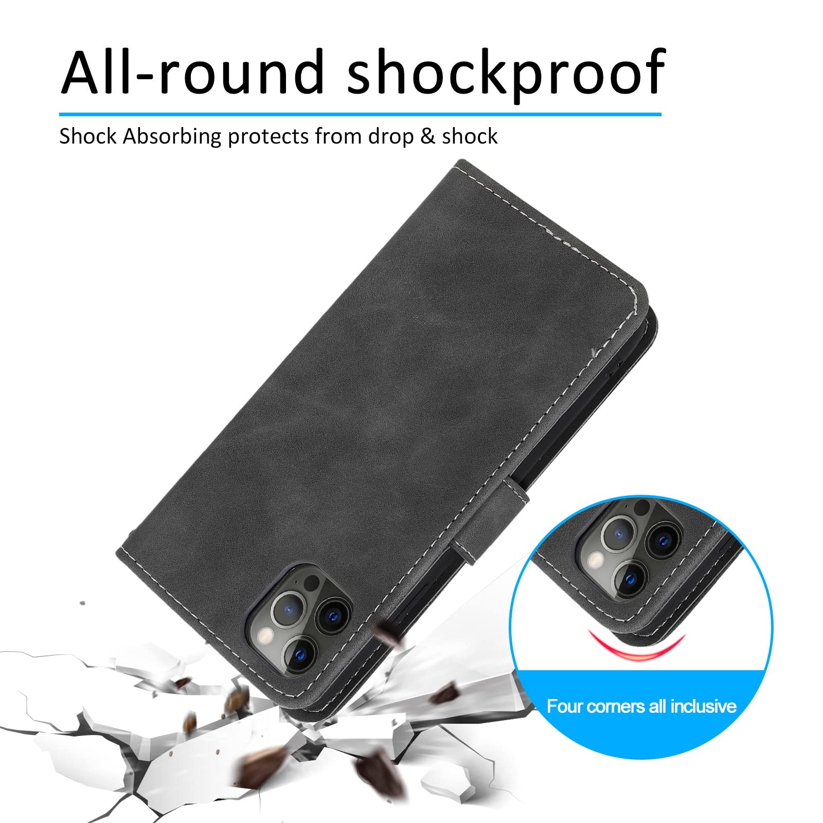 LTL Etui na telefon do iPhone 13 Mini/13/13 Pro/13 Pro Max, wysokiej jakości skórzane etui z klapką, etui z przegródkami na karty, podpórka, magnetyczne zamknięcie, szary, 13 Pro 6,1 cala