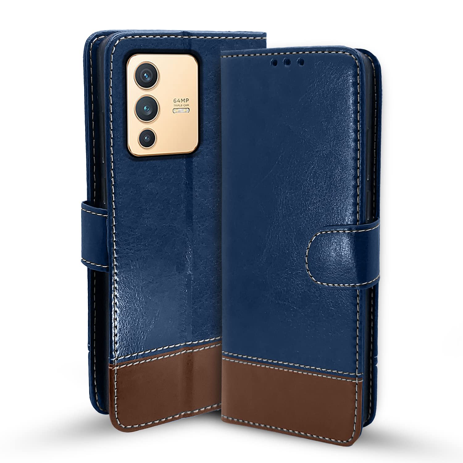 Pikkme Vivo V23 5G Flip Cover | Dual-Tone PU Leather Finish | 360 Protection | Inbuilt Wallet & Stand | Magnetic Flip Case for Vivo V23 5G (Blue & Brown) (B09V6N9R6X) Amazon Price History, Amazon Price Tracker