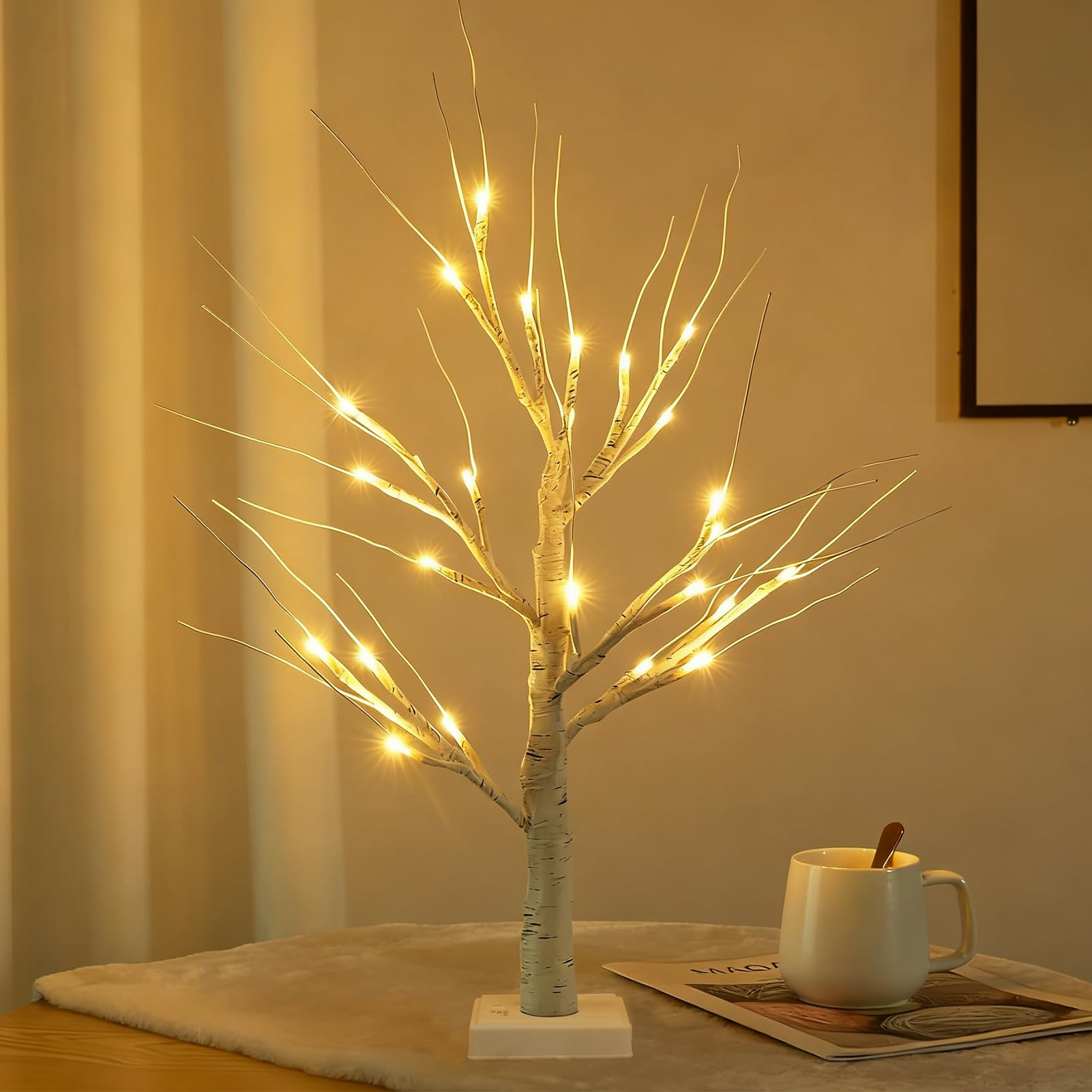 Arbre lumineux bouleau avec LED blanc chaud pour Noël USB