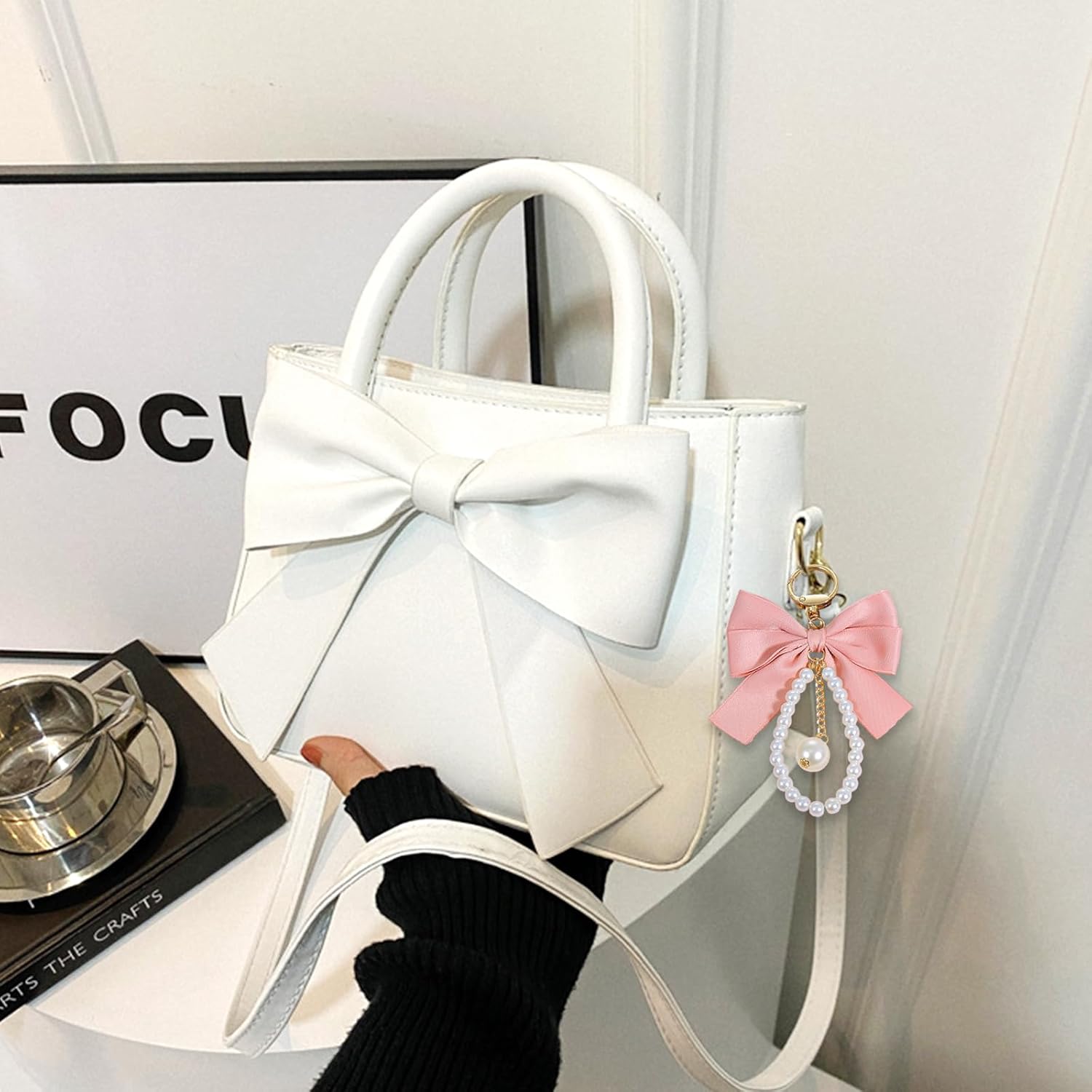 White Crossbody Bags for Women with Adjustable Shoulder Straps White Crossbody Purse, Cute Handbags Suitable for Women and Girls to go to School, Work, Travel (With Bow Keychain * 1) - Image 6