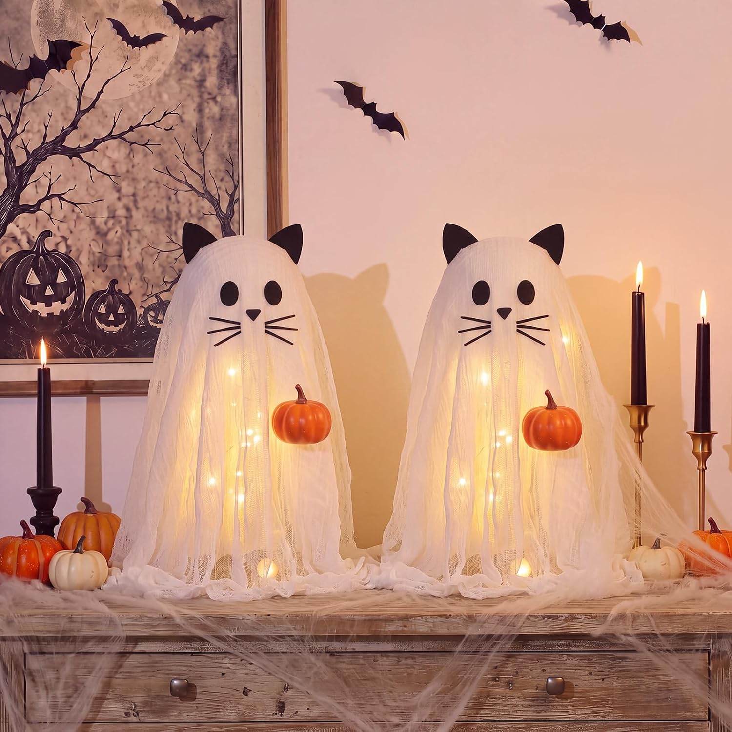 RattanView 2 Sets Halloween Light up Ghost Decorations DIY Crafts Ghost Cat