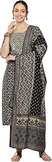 Libas Womens Printed Silk Blend Straight Kurta With Trousers and Dupatta