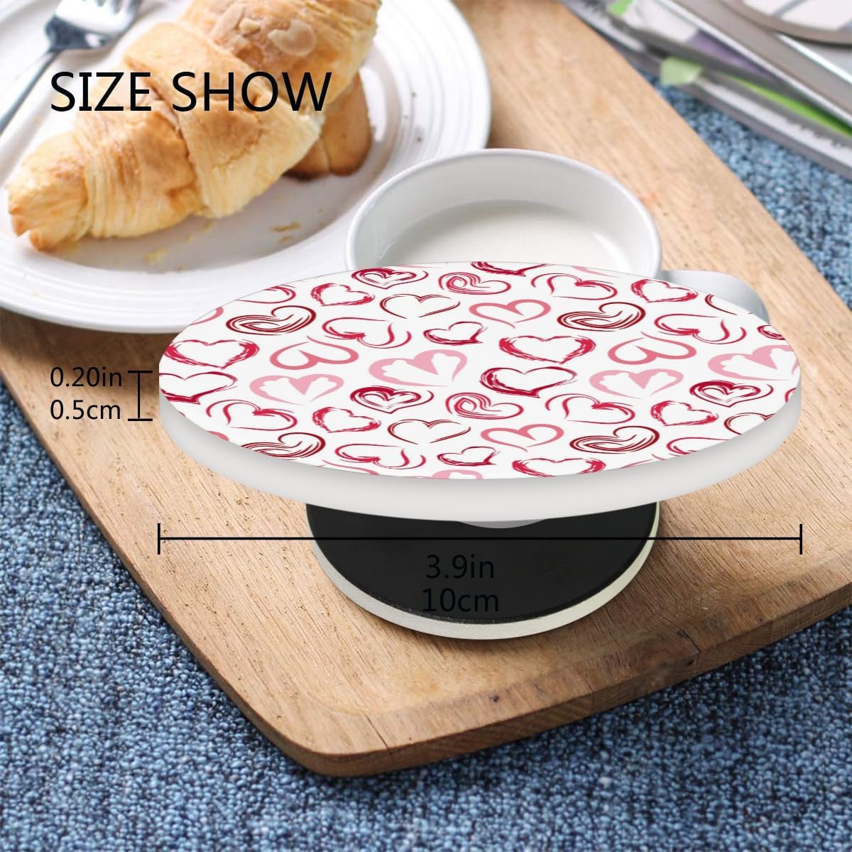 Valentines Day Drink Coaster with Cork Base, Round Moisture Absorbent Coasters Set Tabletop Protection Prevent Furniture Damage