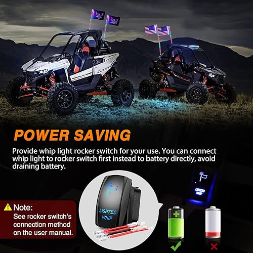 Miniatura 6 de Nilight - Luces de látigo LED RGB de 3 pies, 2 unidades, control remoto y aplicación, con patrones de persecución, luz de parada, direccional y