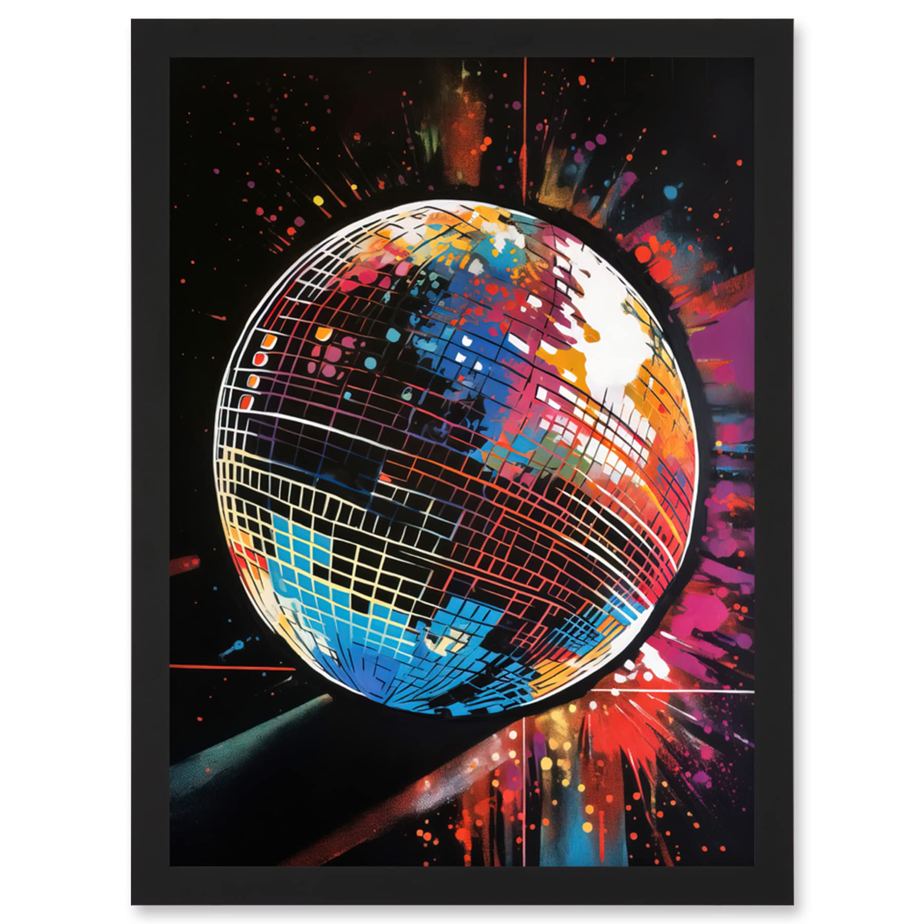B&Q -  Disco Ball Music Night Reflections Modern Painting Wall Art PrintA4 Size