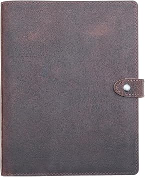 Fan&Ran Leather Mini 3 Ring Binder for 5.5"x8.5" Paper, 1" Round Rings, Interior Pockets & Snap Closure, Half Letter Size, Vintage Brown
