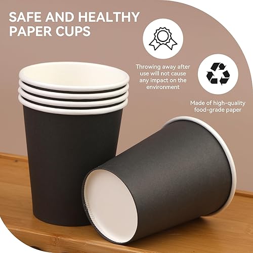Miniatura 5 de 25 paquetes de vasos de papel desechables de 8 onzas, tazas de café de papel negro, tazas para bebidas calientesfrías, adecuados para oficinas,