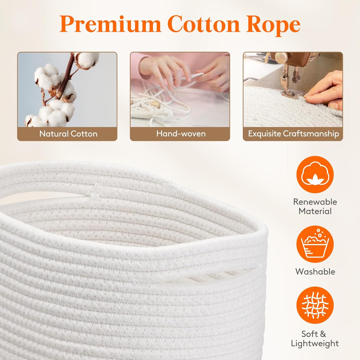 Lifewit 6 Pack Woven Baskets for Storage, Cotton Rope Baskets Cube Storage Bins, Cute Small Shelf Baskets for Organizing, Round Storage Box Caddy for Closet, Living Room, Bedroom, Playroom, White