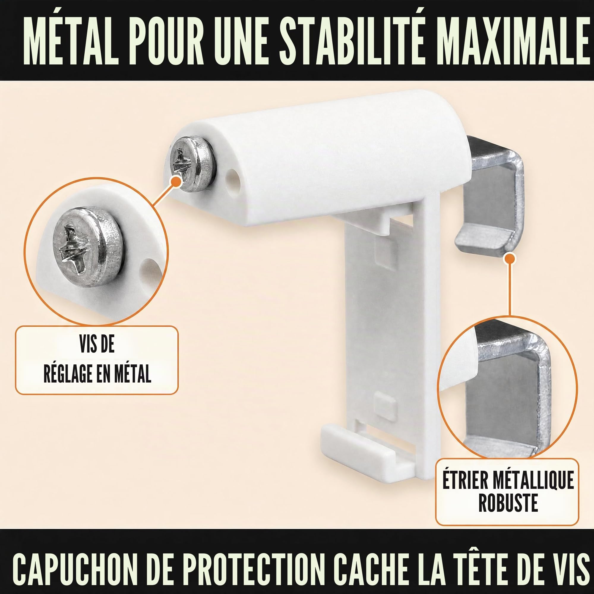 Support Serrage Court avec Support métallique, pour Store Enrouleur Klemmfix/Double/Duo, sans perçage pour Le Serrage, 10 pièces, comme Accessoire Suspension, Fixation sur la fenêtre en PVC