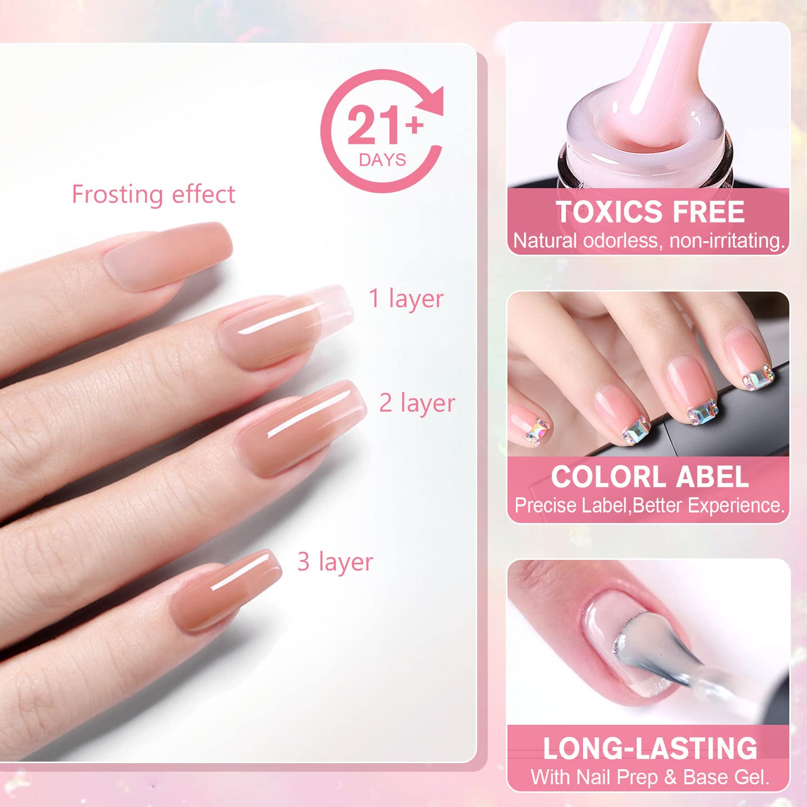 Shining She Vernis Semi Permanent, 10 Couleurs Blanc Laiteux Rose Nude Transparent Semi-permanent Gel Polish Soak-off UV/LED Vernis à ongles pour Manucure DIY Maison, 8ml