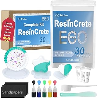 JDiction ResinCrete Kit, Fast Curing Complete Resin Kit for Beginners, 20-30Minutes Demold, Include Water Based Casting Powder, Mold, Pigment for Terrazzo Resin Kit, Self Leveling, Easy Mix Resin Kit