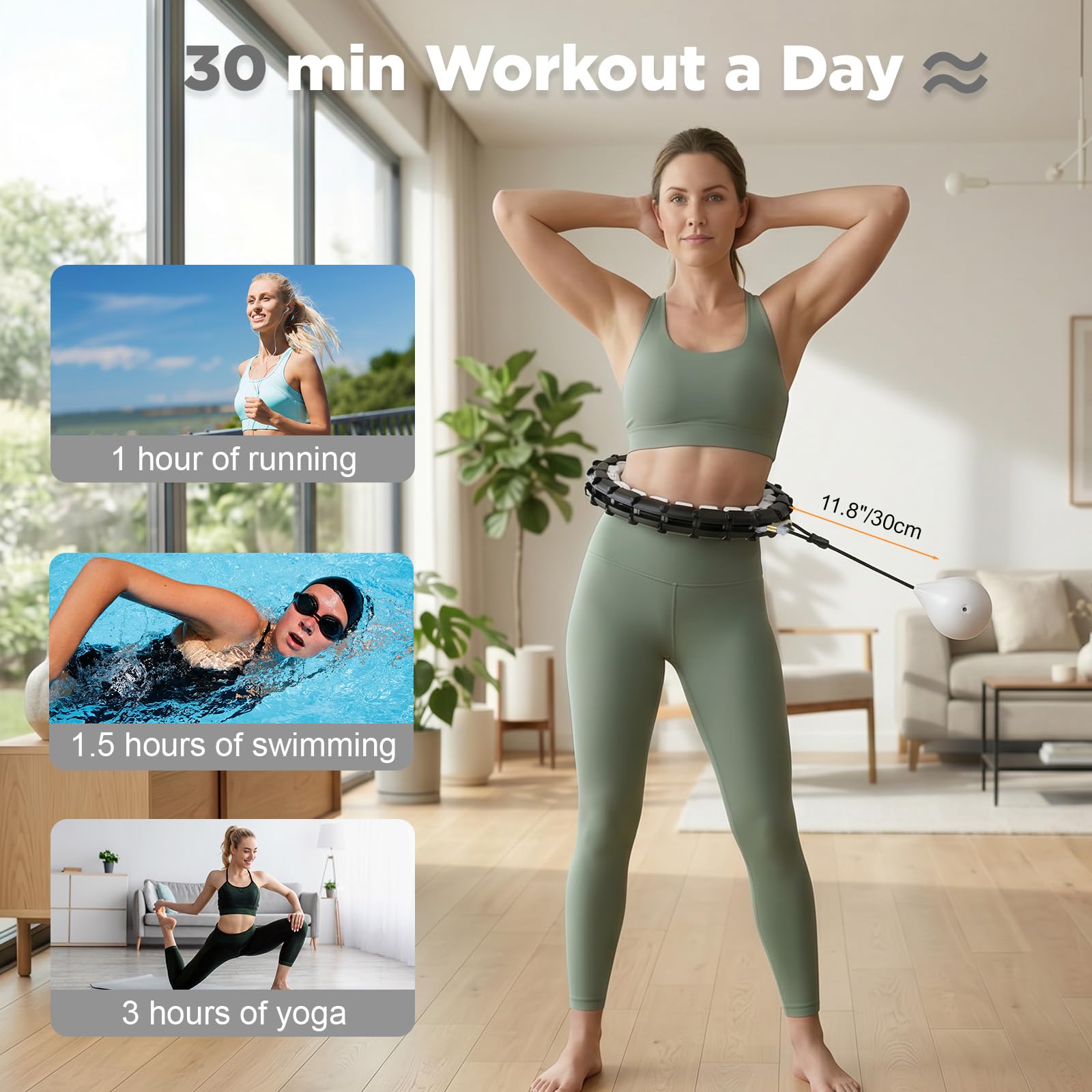 Smart Queen Cerchio silenzioso con 24 nodi staccabili, zavorrato, Infinity Hula Fit Hoop per adulti per perdere peso, ideale per donne e principianti
