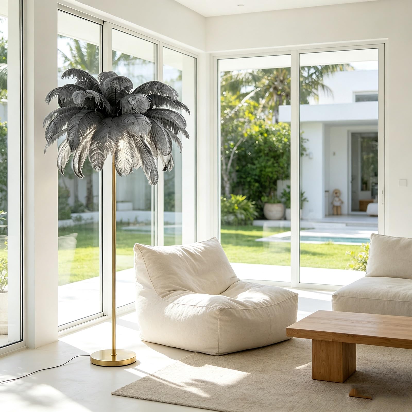 LCNDKF Luxury Aesthetic Feather Standing Floor Lamp