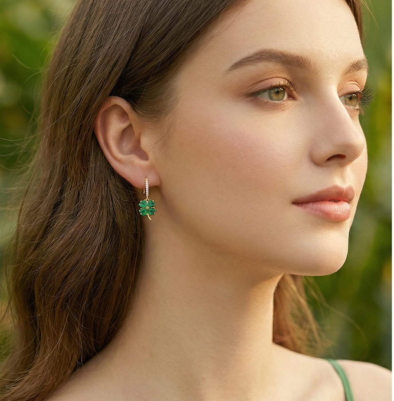 Reffeer Solid 925 Sterling Silver CZ Clover Leaf Earrings Drops for Women Teens Shamrock Earrings Drops Green St Patrick’s Day