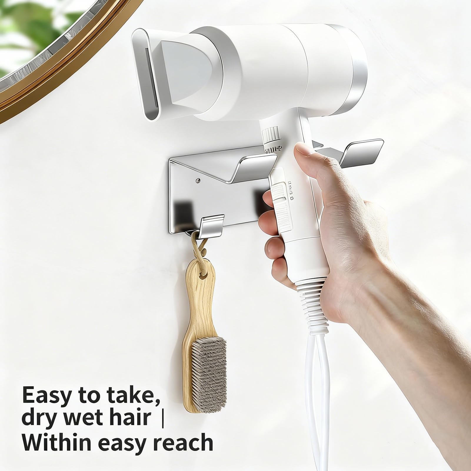 Porta Phone Bagno da Muro, Colla + viti doppia installazione Porta Phon, Porta Asciugacapelli, Porta Asciugacapelli Acciaio Inossidabile, Gancio per a Parete da Fissare Senza (Bianco)