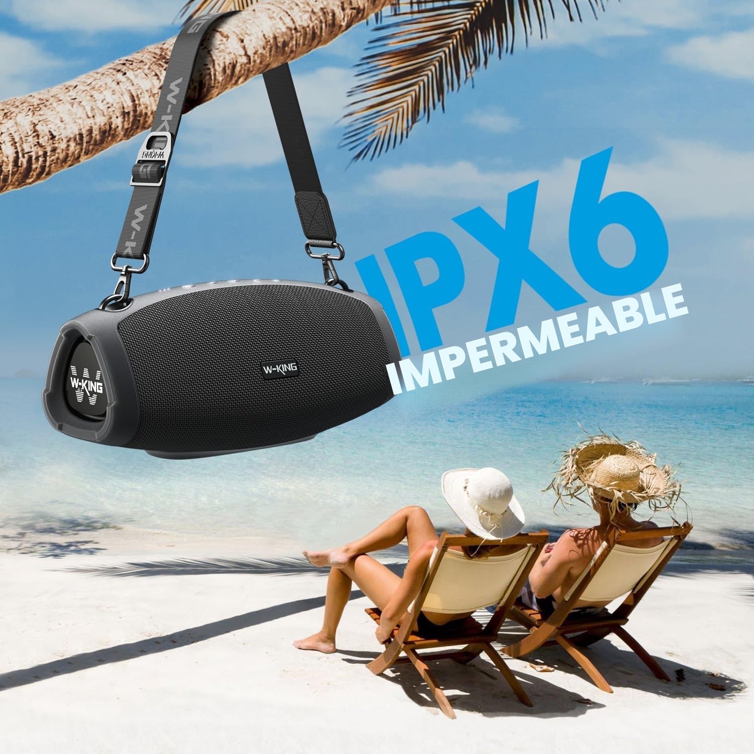 W-KING 120W PICO Altavoces Bluetooth Grande Portátiles con Super Bajo, 70W RMS Impermeable Speaker de Inalámbrico para Fiesta, Radiadores Pasivos Triples, HIFI/42H/DSP/TF/AUX/EQ/PowerBank/abridor(X10)