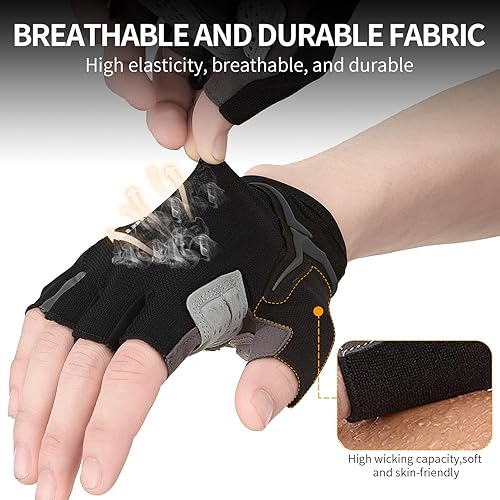 Miniatura 5 de Souke Sports Guantes de ciclismo para hombre con almohadillas de gel, guantes de bicicleta de medio dedo, ligeros, antideslizantes, absorben los