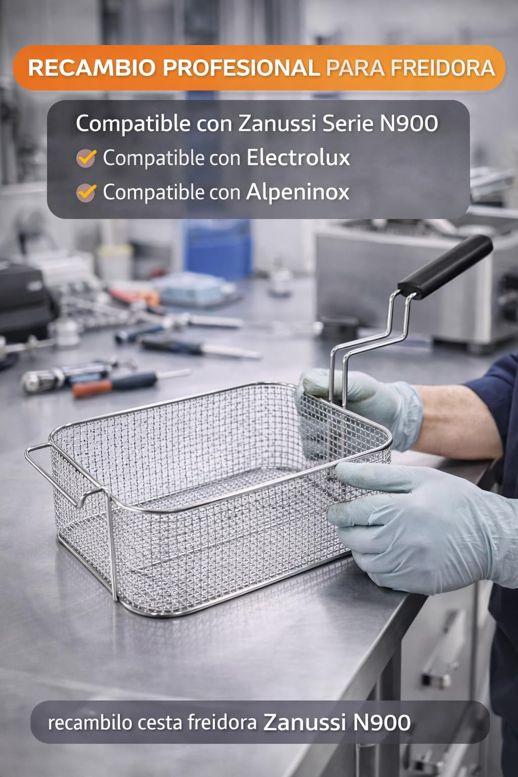 RO Linea Blanca ® Cesta Freidora 225x325x120mm Acero Cromado Recambio Profesional Compatible Con Zanussi Serie N900 Compatible Con Electrolux Compatible Con Alpeninox Repuesto Para Freidora Gas N900