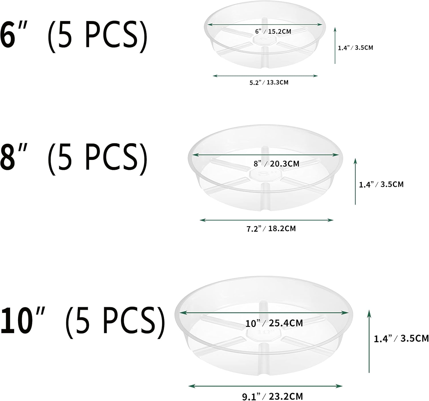 My Homeware Fix 15-Pack Clear Plastic Plant Pot Saucer to Prevent Water Spills – Drip Trays for Indoors and Outdoors – Saucers are 3 Sizes – 6, 8, and 10 inches, small, medium, large : Patio, Lawn & Garden