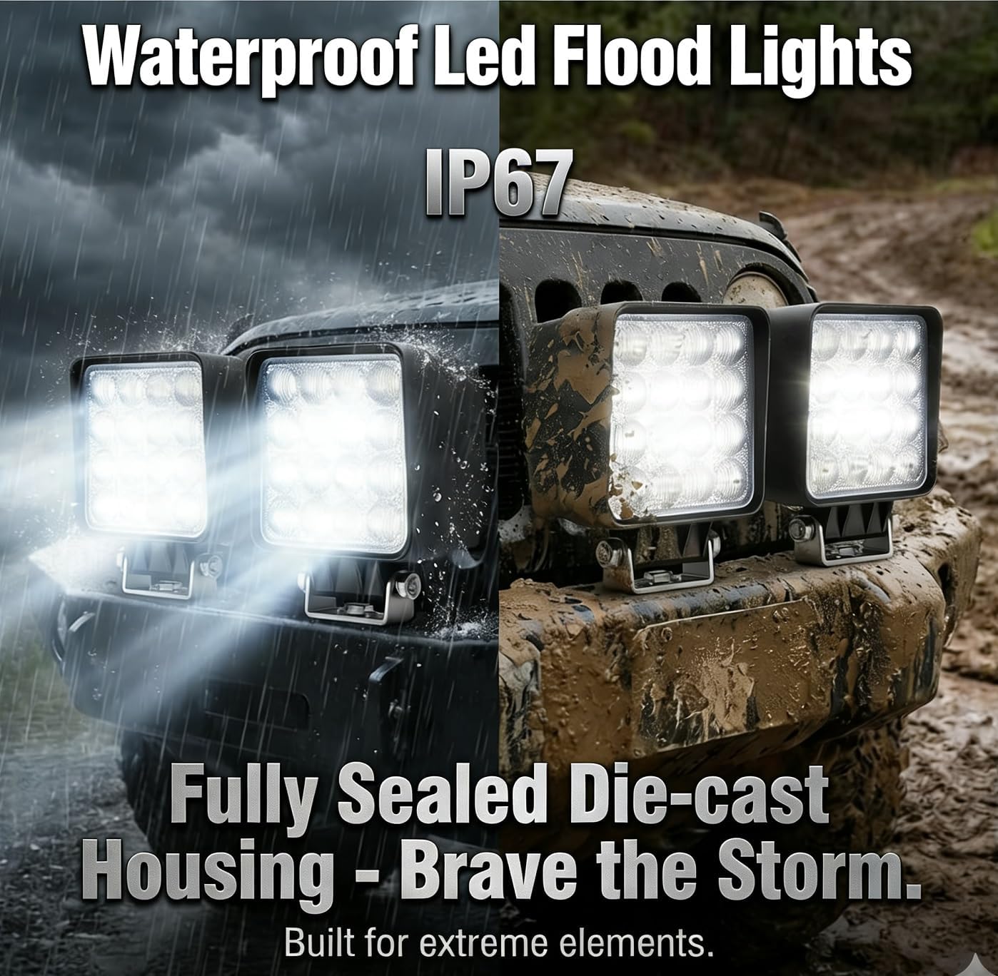 48W LED Work Lights 2PACK, 5500LM Super Bright Square LED Pods, 12V 24V Waterproof Flood Beam Driving Fog Lights for Offroad, Heavy Duty Pickup Truck, Tractor, ATV, UTV, Marine Boat