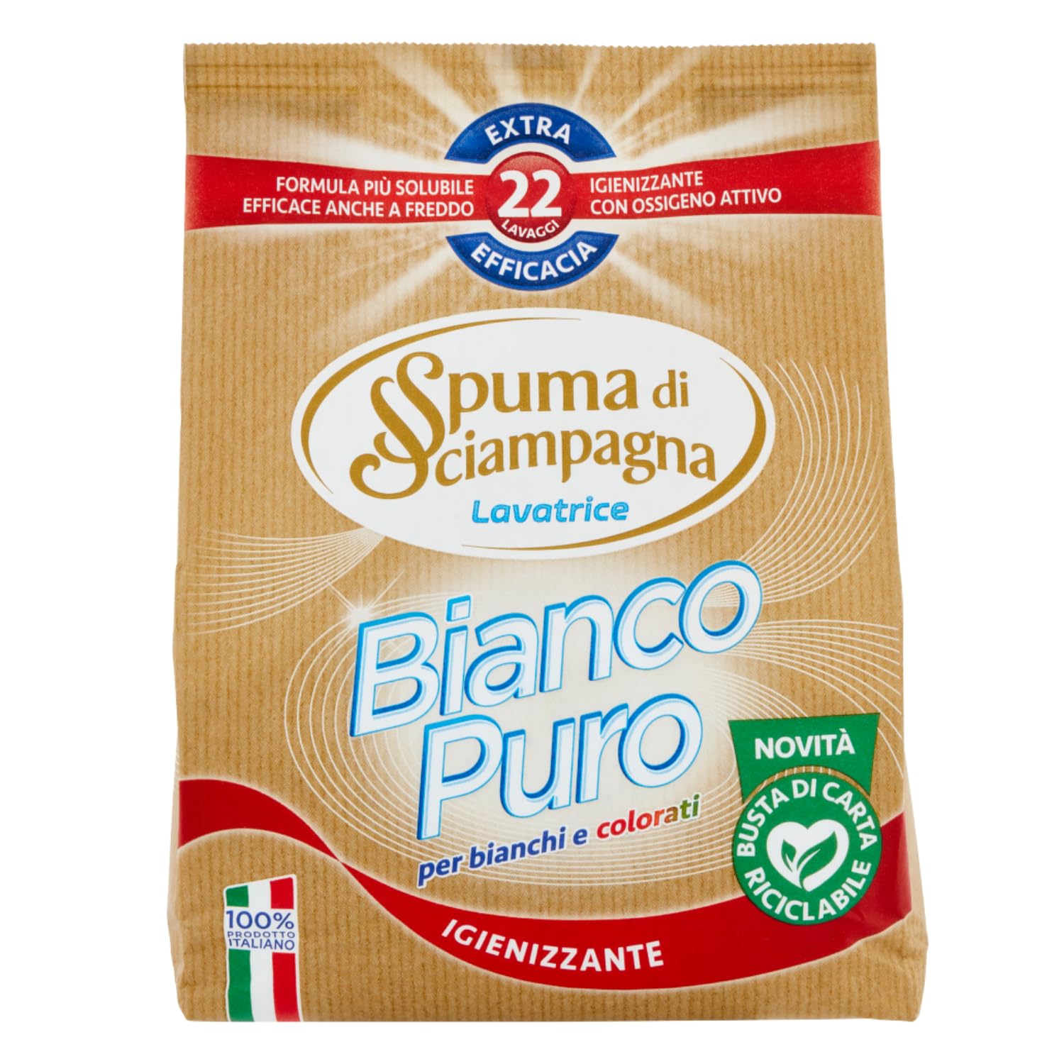 Detersivo in Polvere Bianco Puro Igienizzante – Spuma di Sciampagna – 22 Lavaggi – 990g kit con Spugna Brandizzata SPESA & RISPARMIO Inclusa – Variazioni 4/8/12 Pezzi (12)