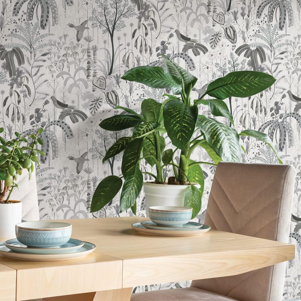 Tempaper Grey Willow Removable Peel and Stick Floral Wallpaper, 20.5 in X 16.5 ft, Made in The USA