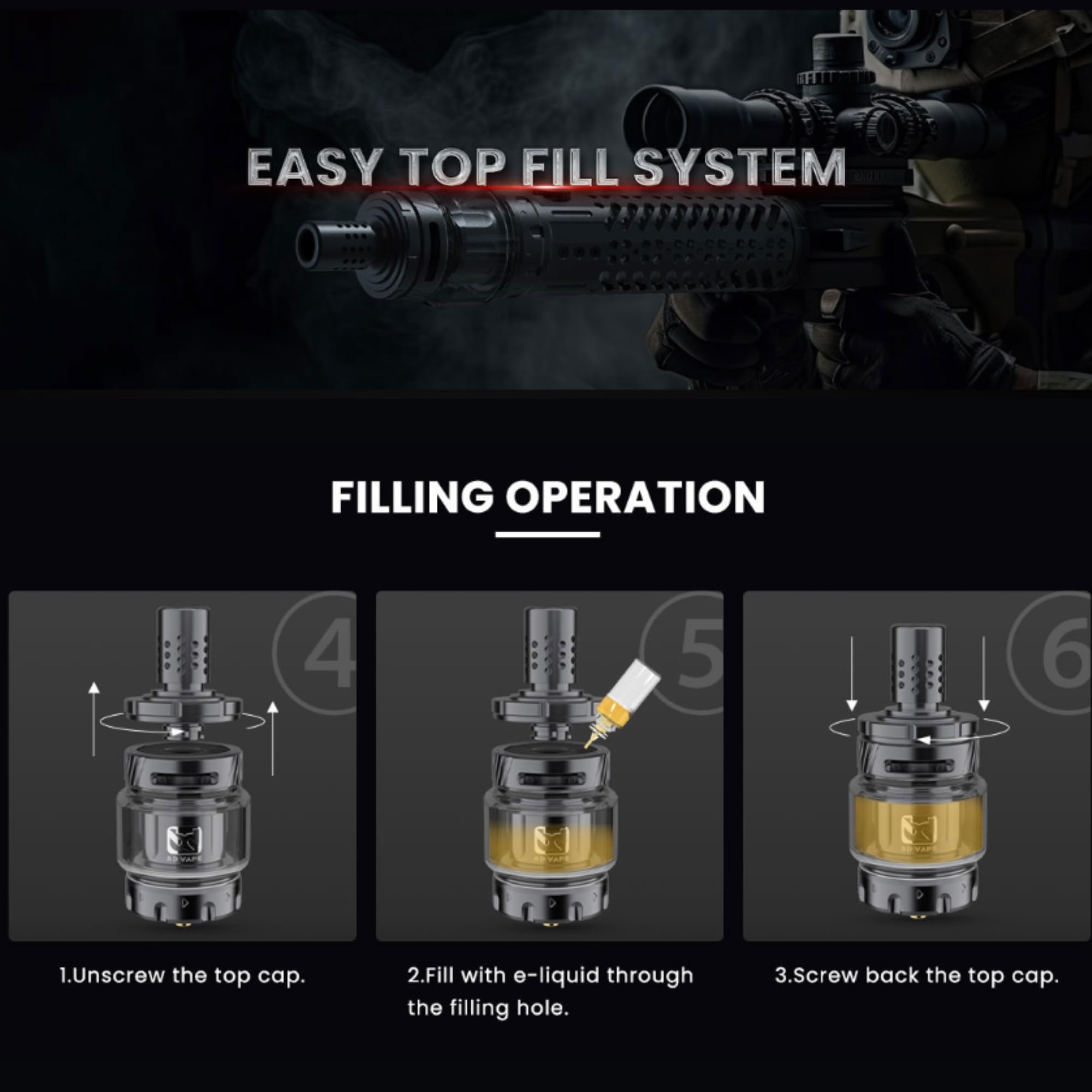 BD Vape Precisio Tank Blaster Edition [Black] - COMPATIBLE WITH: BD Vape BDC  Series Coils - Top-Fill, DTL Vaping Style, Adjustable Airflow, 510 Threaded  Connection