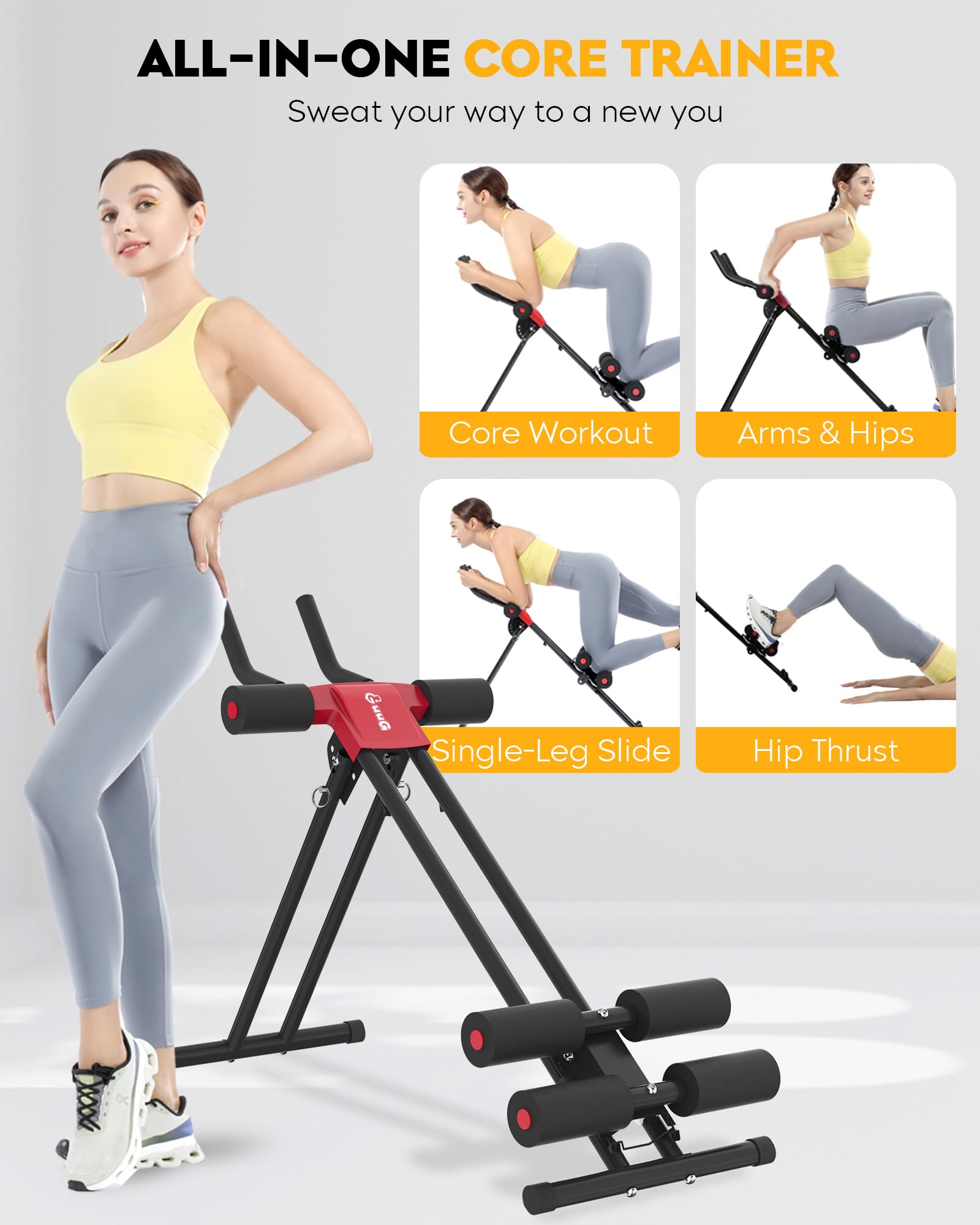 GUUG Bauchmuskeltrainer Bauchtrainer für Zuhause: Bauch Trainingsgerät Klappbar Bauchmuskeltraining Gerät Fitness Bauchtraining Abdominalmaschine Home Gym Equipment für Zuhause Männer Frauen