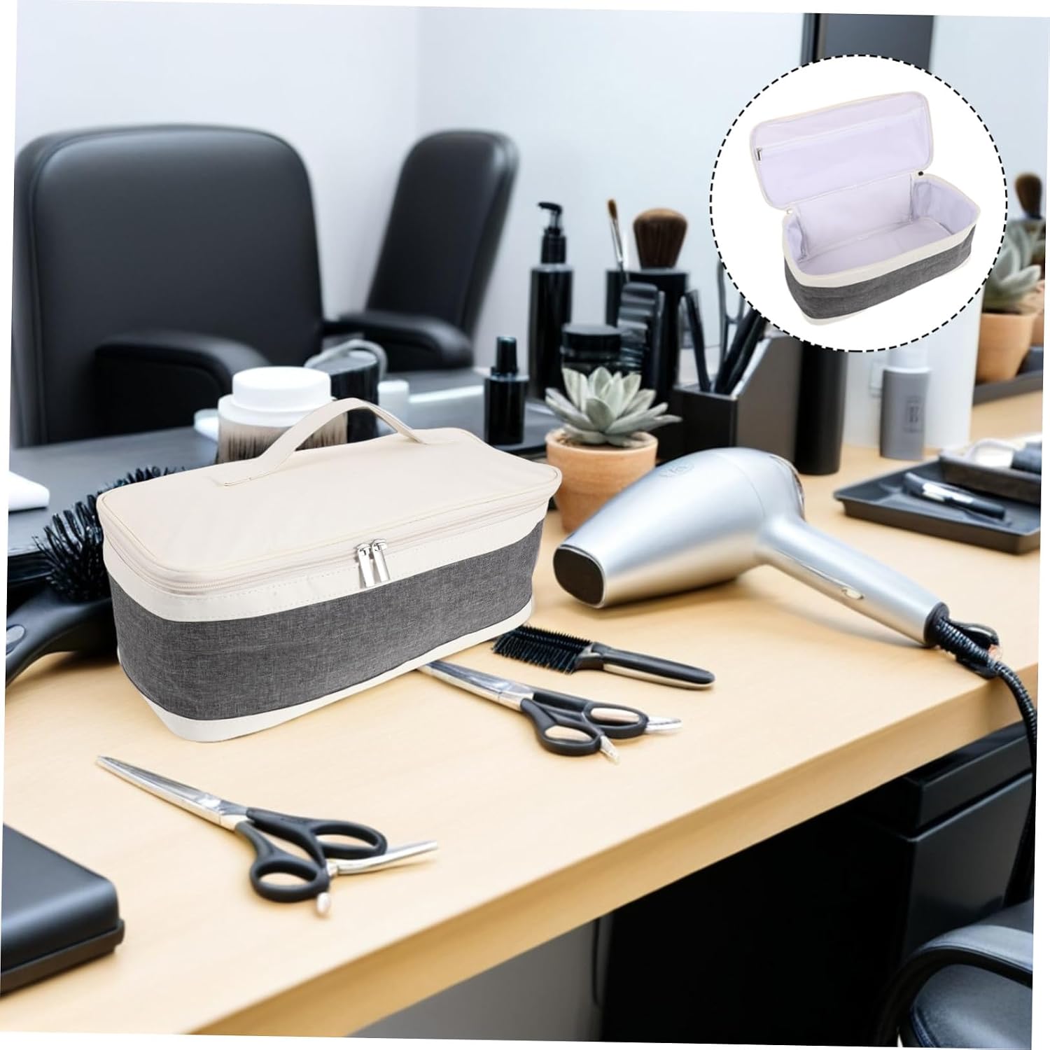 Portable Hairdryer Travel Storage Pouch with Dual Functionality, Stylish Cloth and Pu Leather Organizer Bag for Hair Tools, for Travel Use