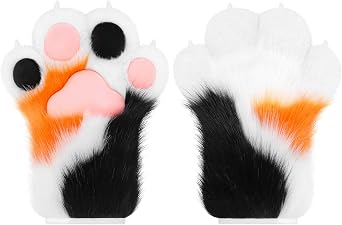 Realistic Colorblock Feline Paw Gloves Plush Fursuit Claw Paw Gloves Adult Cosplay Costume Accessory