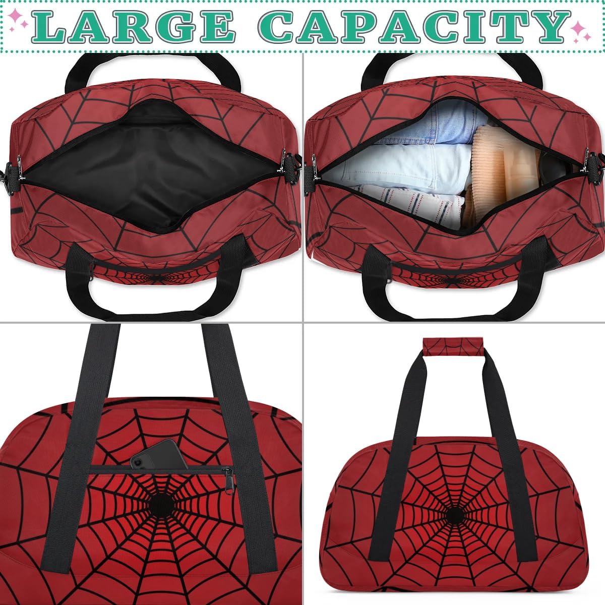 Spiders Web Kids Overnight Duffel Bags Travel Sports Gym Bags for Boy Gothic Waterproof Weekender Sleepover Bag Portable Carry on Tote Bag - Image 4