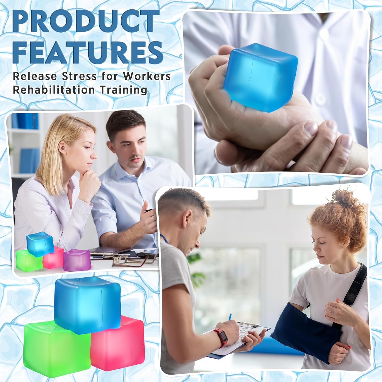 12 Sets Stress Cube Slow Rising Ice Cube Stress Balls with Pocket Hug Cards Sensory Squeeze Toy Anxiety Relief Funny Ice Party Gift for Adult Coworker Staff Employee Social Worker Favor