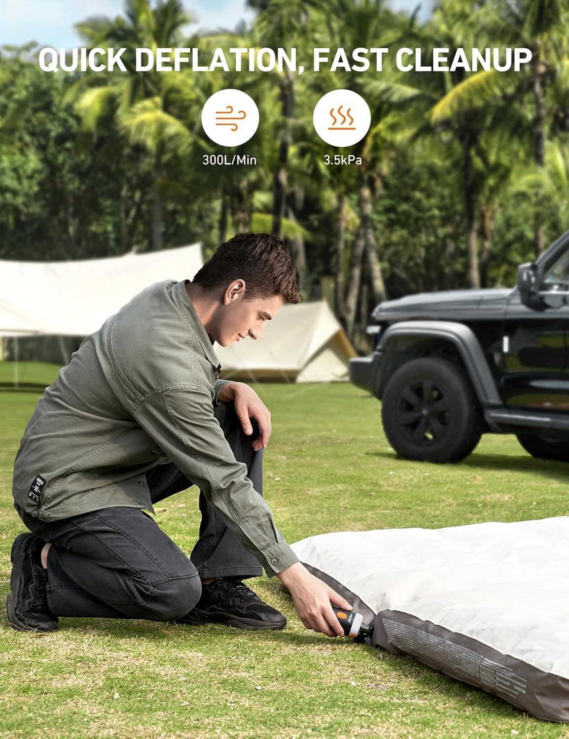 AstroAI Mini Air Pump for Inflatables with 3000mAh Battery Air Mattress Pump with Camping Lantern Electric Air Pump with 5 Nozzles Inflate & Deflate Air Mattress, Vacuum Storage Bags - Image 2