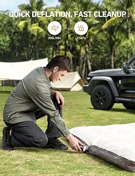 AstroAI Mini Air Pump for Inflatables with 3000mAh Battery Air Mattress Pump with Camping Lantern Electric Air Pump with 5 Nozzles Inflate & Deflate Air Mattress, Vacuum Storage Bags
