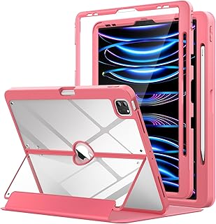 MoKo Case for iPad Pro 12.9 6th/5th/4th/3rd Generation 2022/2021/2020/2018 with Pencil Holder, iPad Pro 12.9 Case with Screen Protector Clear Back, Multi Angle Stand, Auto Wake/Sleep, Watermelon Red