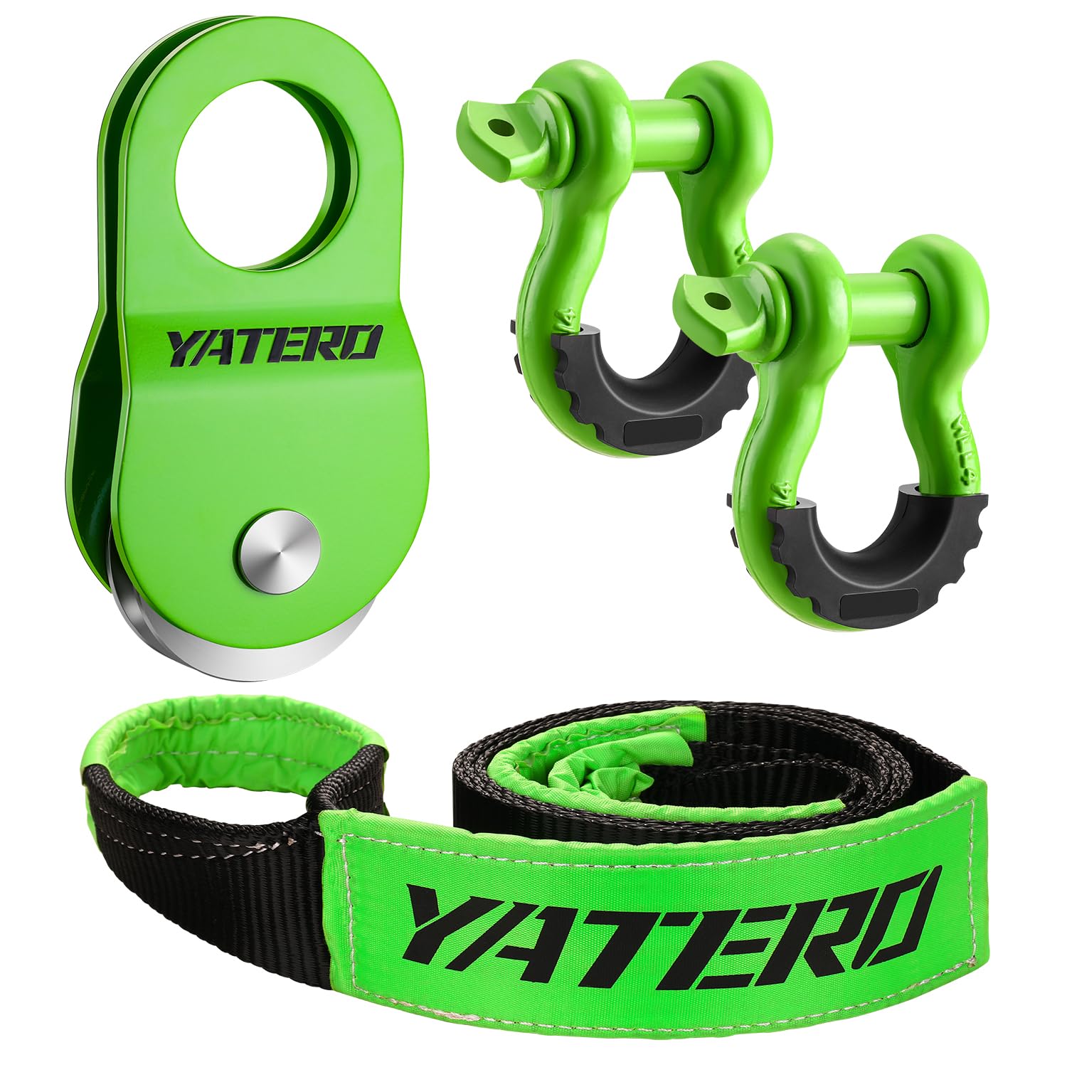 Off Road Recovery Kit, 10 Ton Heavy Duty Snatch Block Pulley and 3" x8' Tree Saver Strap with 2pc D Ring Shackles, Heavy Duty Recovery Winching Accessories