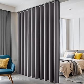 Room Divider Curtains Blackout Ceiling Track Curtain with Hook Wall Mount Sliding Door Curtains Ceiling Mount Extra Wide Curtain Wall Divider for Room Separation (Grey, W150 x H84 Inch)