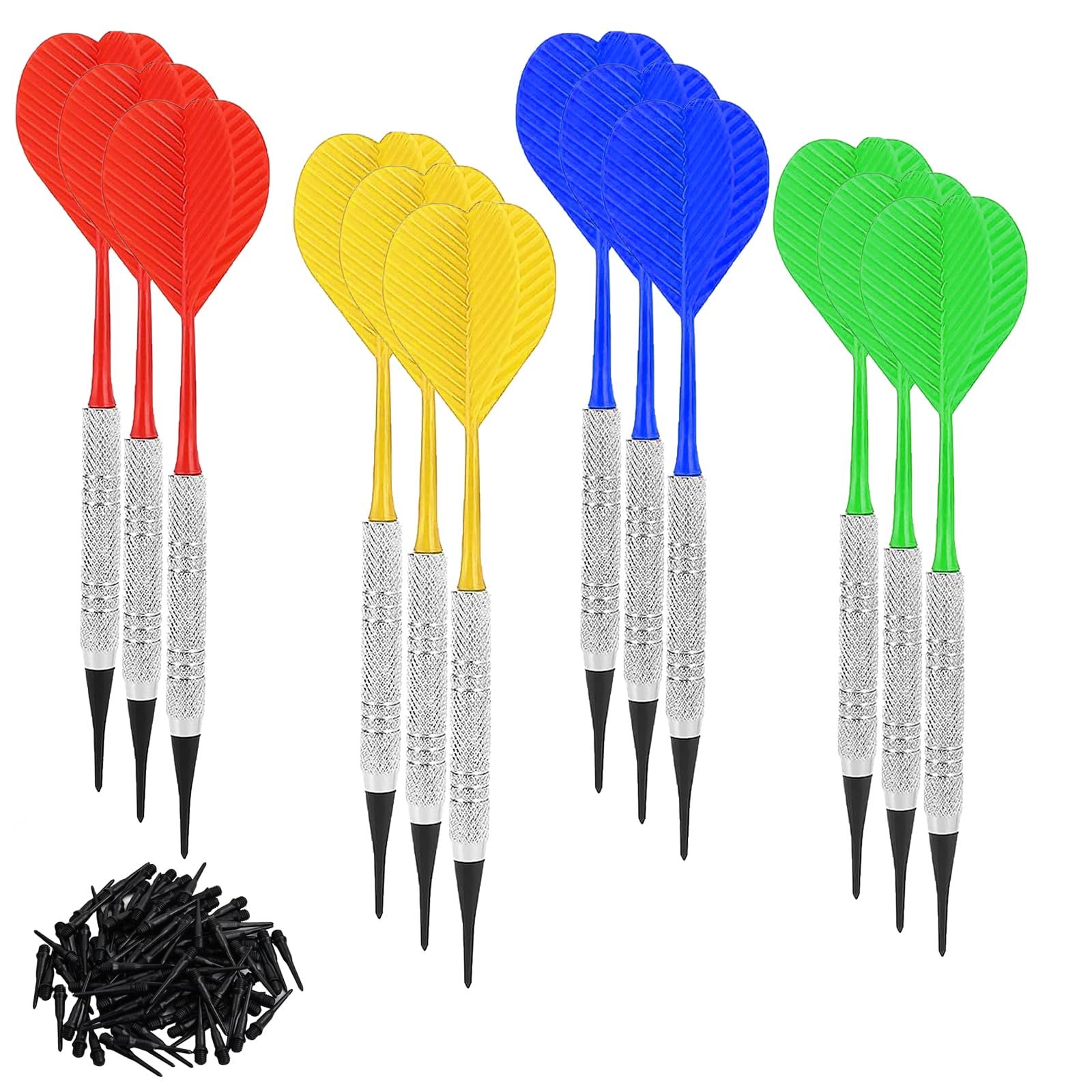 Juego de Dardos Suaves Profesionales con 100 Puntas de Plástico, 4 Colores, Portátil