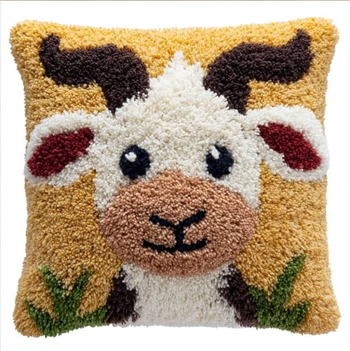 Taxpy Latch Hook Cushion Kits Sheep Pillowcase Kits Embroidery Kit 17X17 Inch DIY Needlework Pillow Cover Sofa Cushion Rug Making