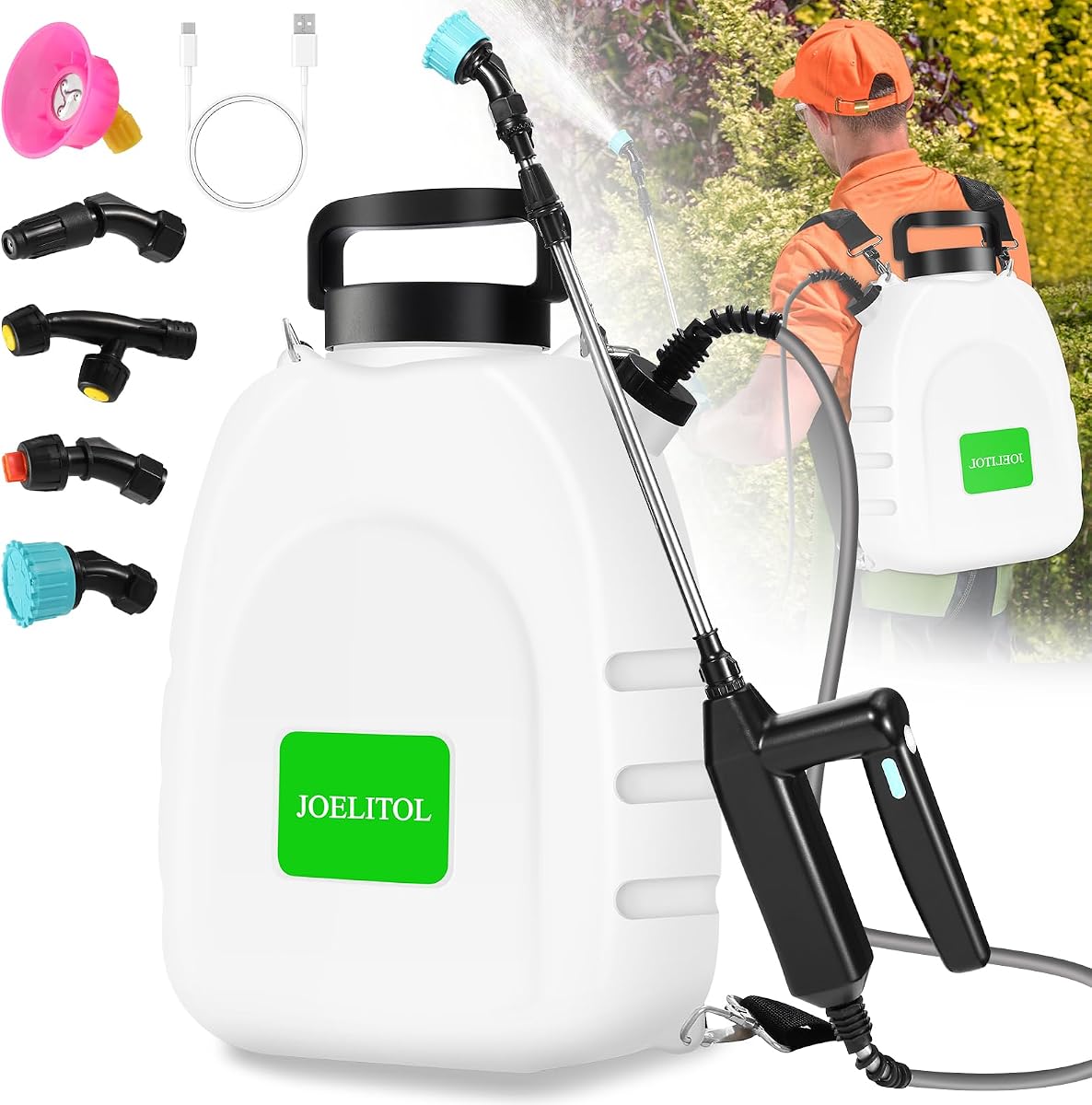 Electric Backpack Sprayer 3.2 Gallon, Battery Powered Lawn Sprayer with Ergonomic Design, USB Rechargeable Handle, Telescopic Wand & 5 Spray Nozzles