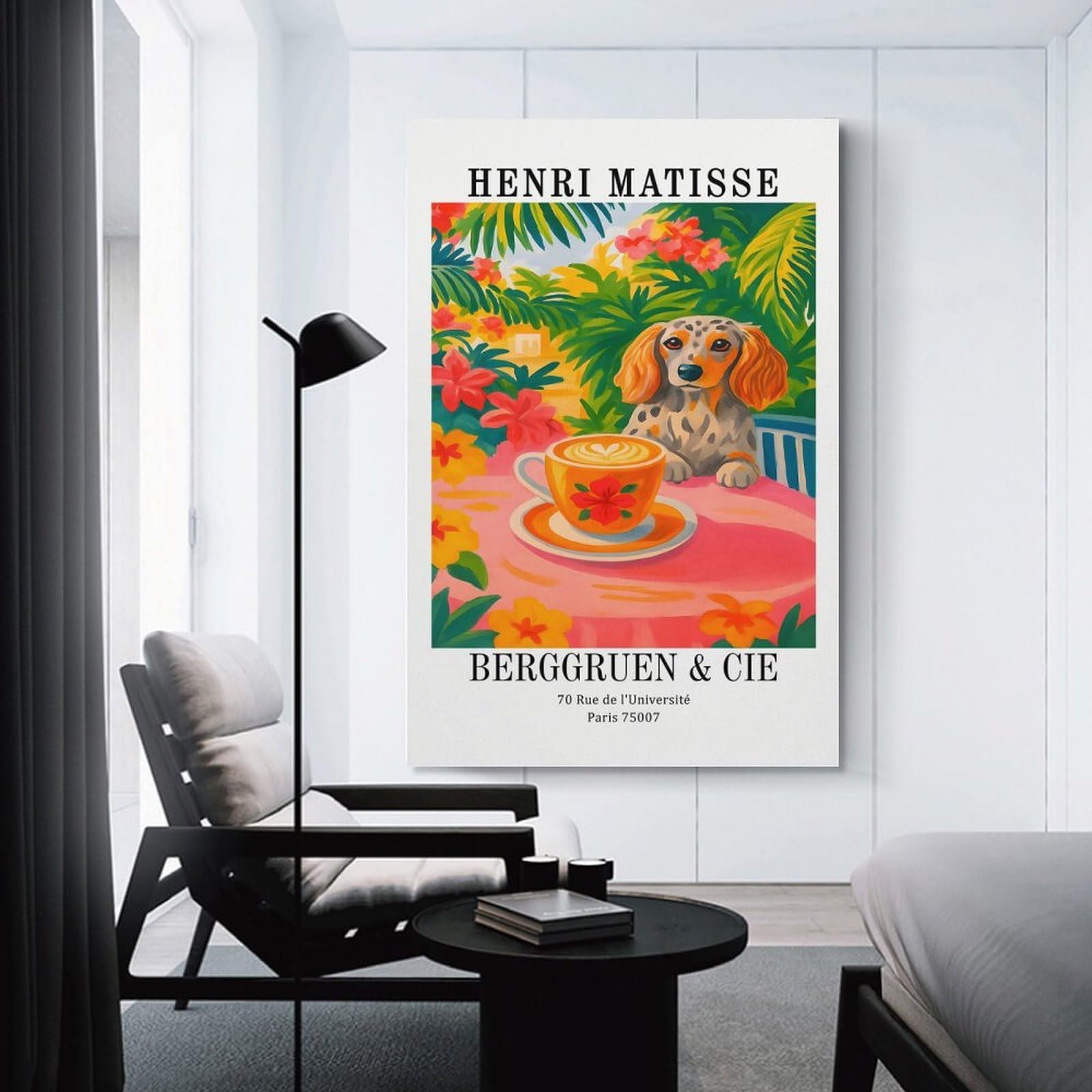 Junmoney Henri Matisse Dog And Coffee Home Decor Wall Art, 20x30inch(50x75cm), for Apartment Walls, Studios Or Work Areas, Wall Decor with Flexible Room Appeal