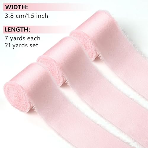 Vista 106 de Burgundy Dark Red Silk Ribbon 1-1/2 Inch x 21Yds Handmade Fringe Silky Chiffon Frayed Fabric Ribbon for Gift Wrapping, Flower Bouquet, Wedding