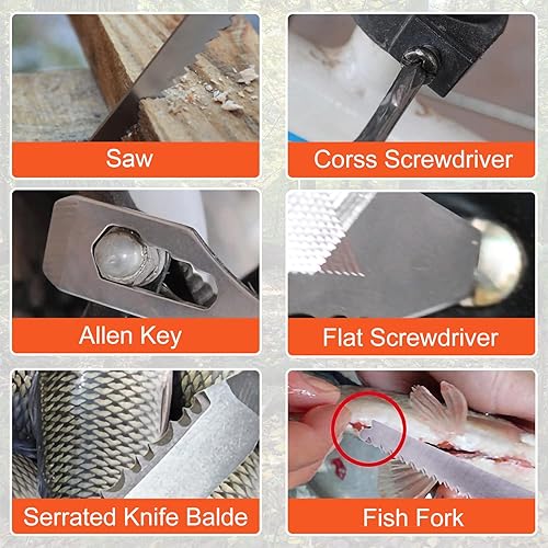 Miniatura 6 de Martillo multiherramienta, accesorios de equipo de campamento, kits de supervivencia, herramienta multifunción 14 en 1, mango de madera plegable